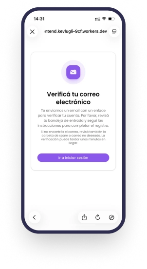 Pantalla de verificación de correo electrónico